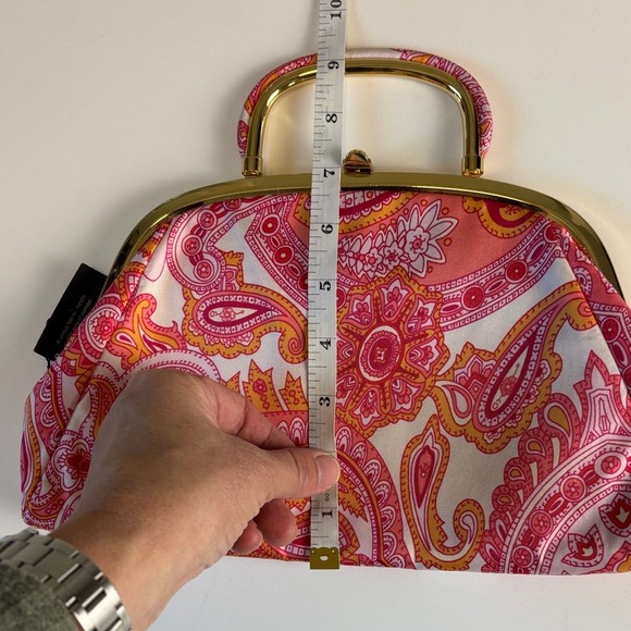 NEW Banana Republic Paisley Silk Bag Pink Orange Gold Convertible Clutch Handbag - Picture 7 of 10